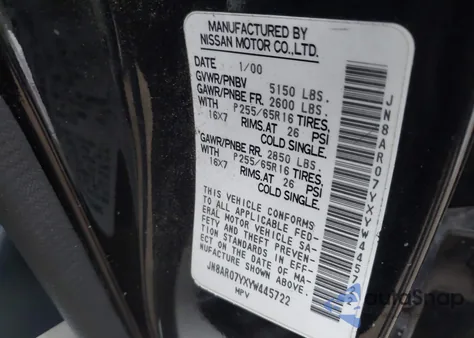 2000 Nissan Pathfinder Le/Se/Xe из США, поврежденный, VIN JN8AR07YXYW445722